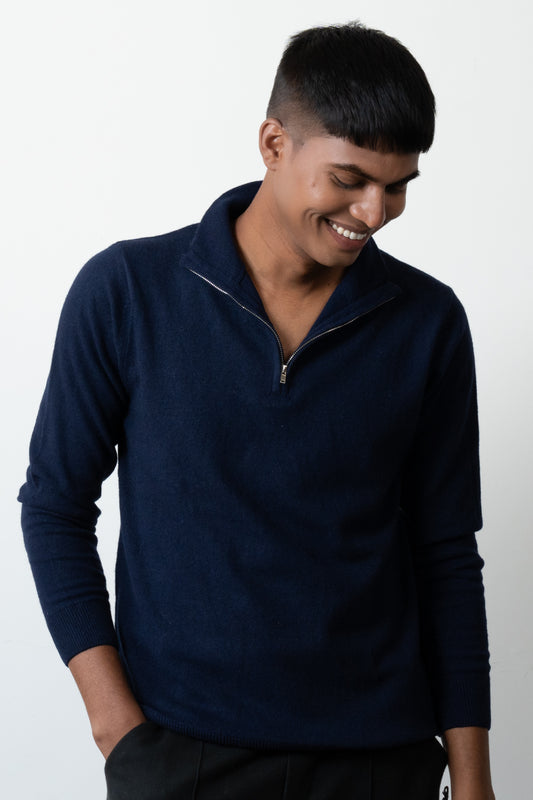 LAMBSWOOL QUARTER-ZIP CELESTIAL BLUE SWEATER
