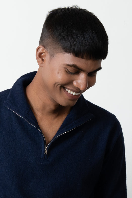 LAMBSWOOL QUARTER-ZIP CELESTIAL BLUE SWEATER