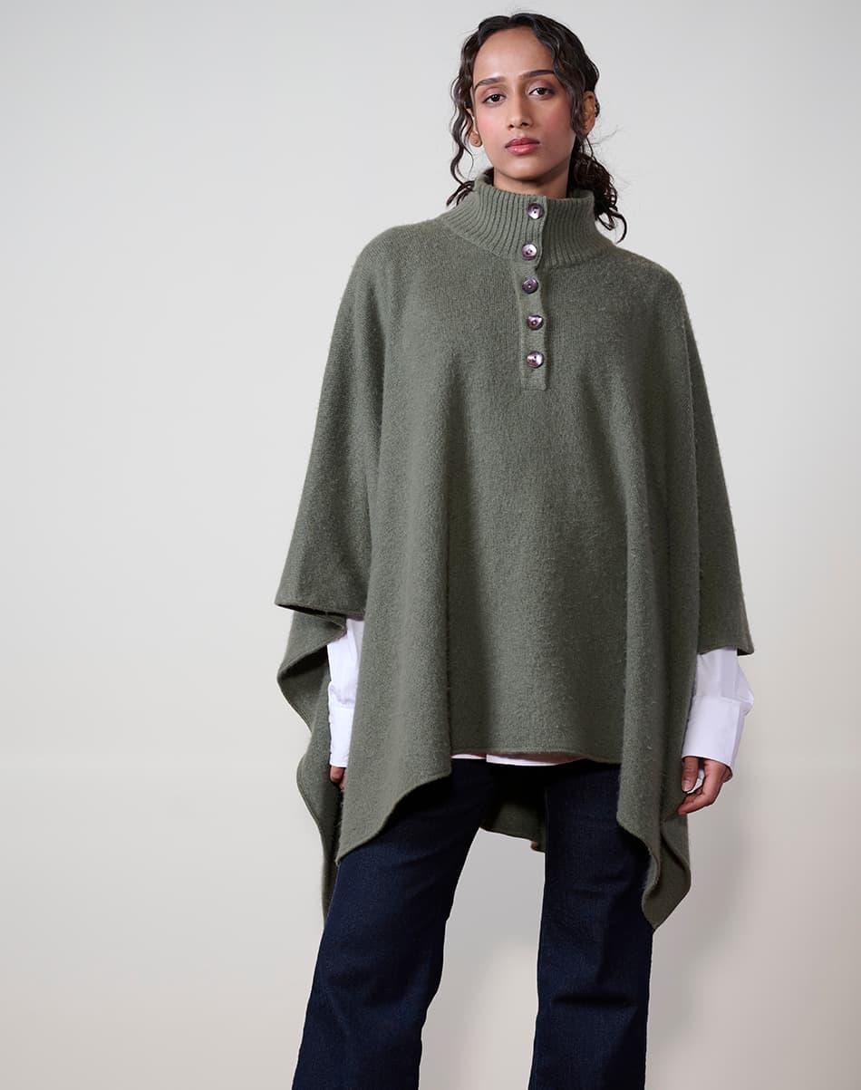 Muted Olive Pure Cashmere Poncho 2