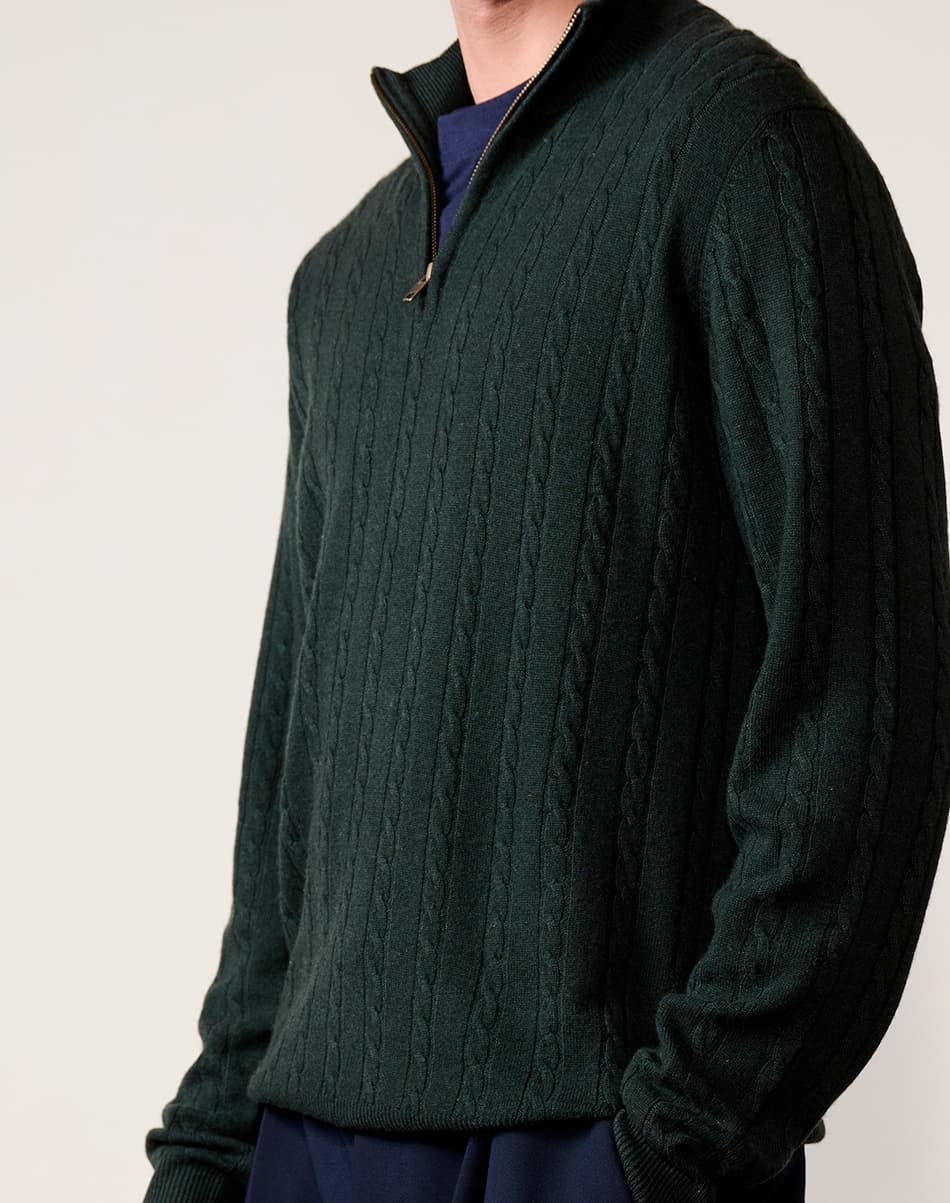 Deep Olive Pure Cashmere Cable Knit Jumper