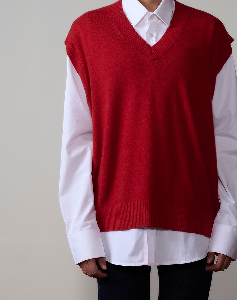 Autumn Red Pure Cashmere V-Neck 4