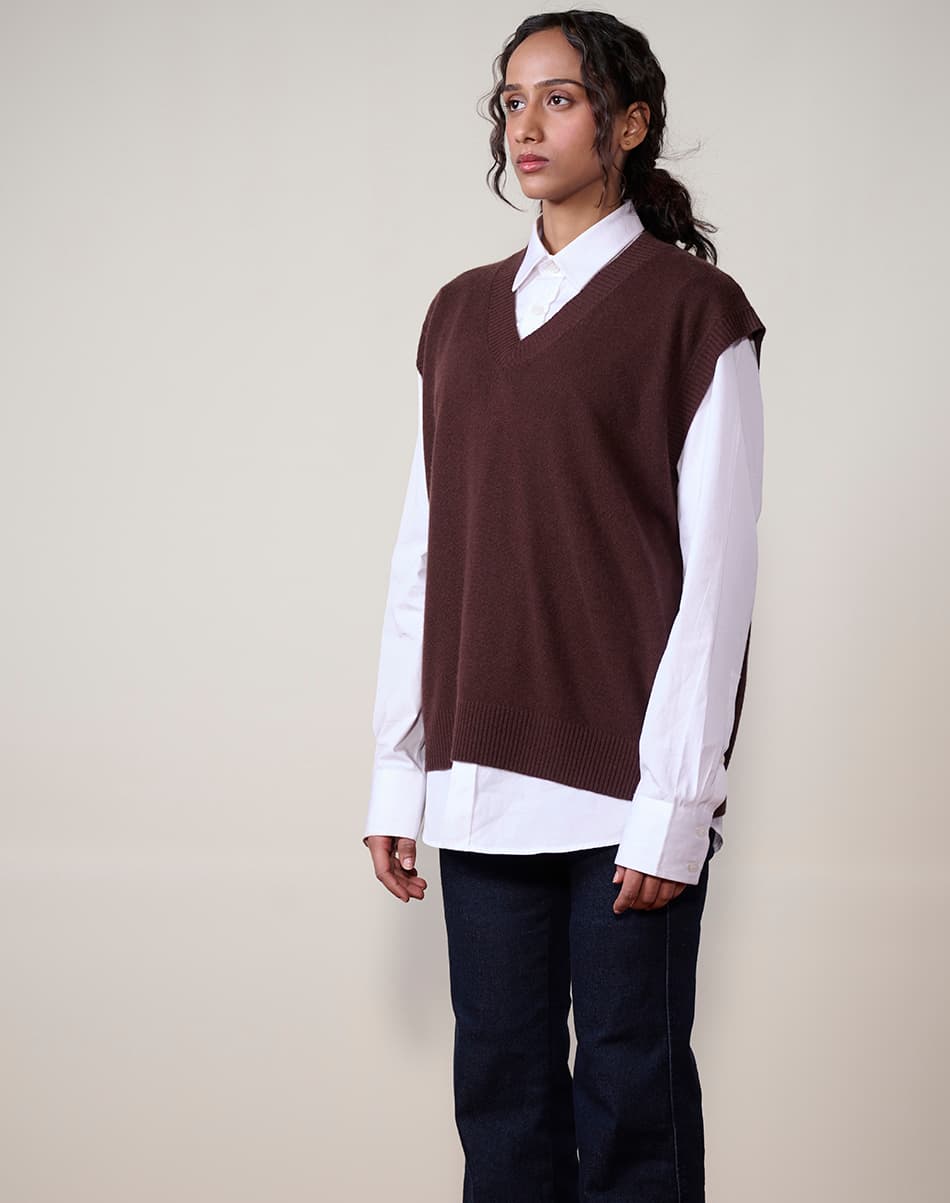 Café Brown Pure Cashmere V-Neck