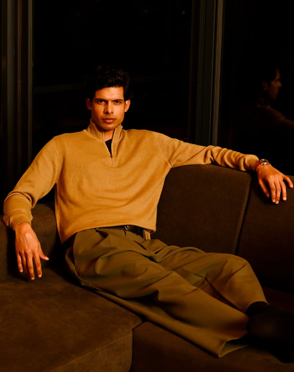 Warm Beige Pure Cashmere Quarter-Zip Jumper