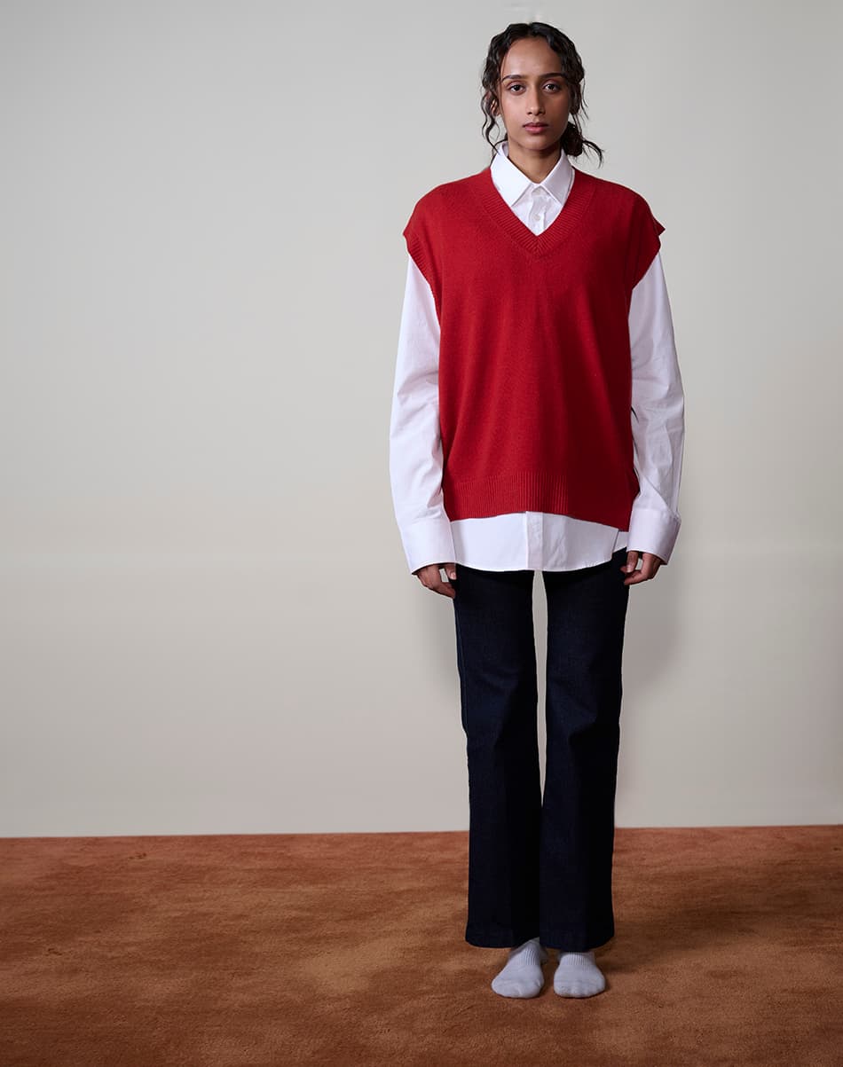 Autumn Red Pure Cashmere V-Neck 2