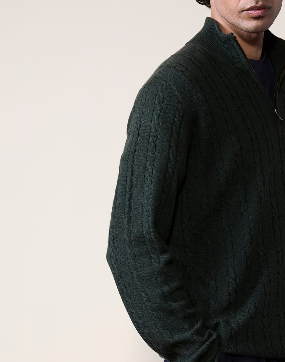 Deep Olive Pure Cashmere Cable Knit Jumper 3