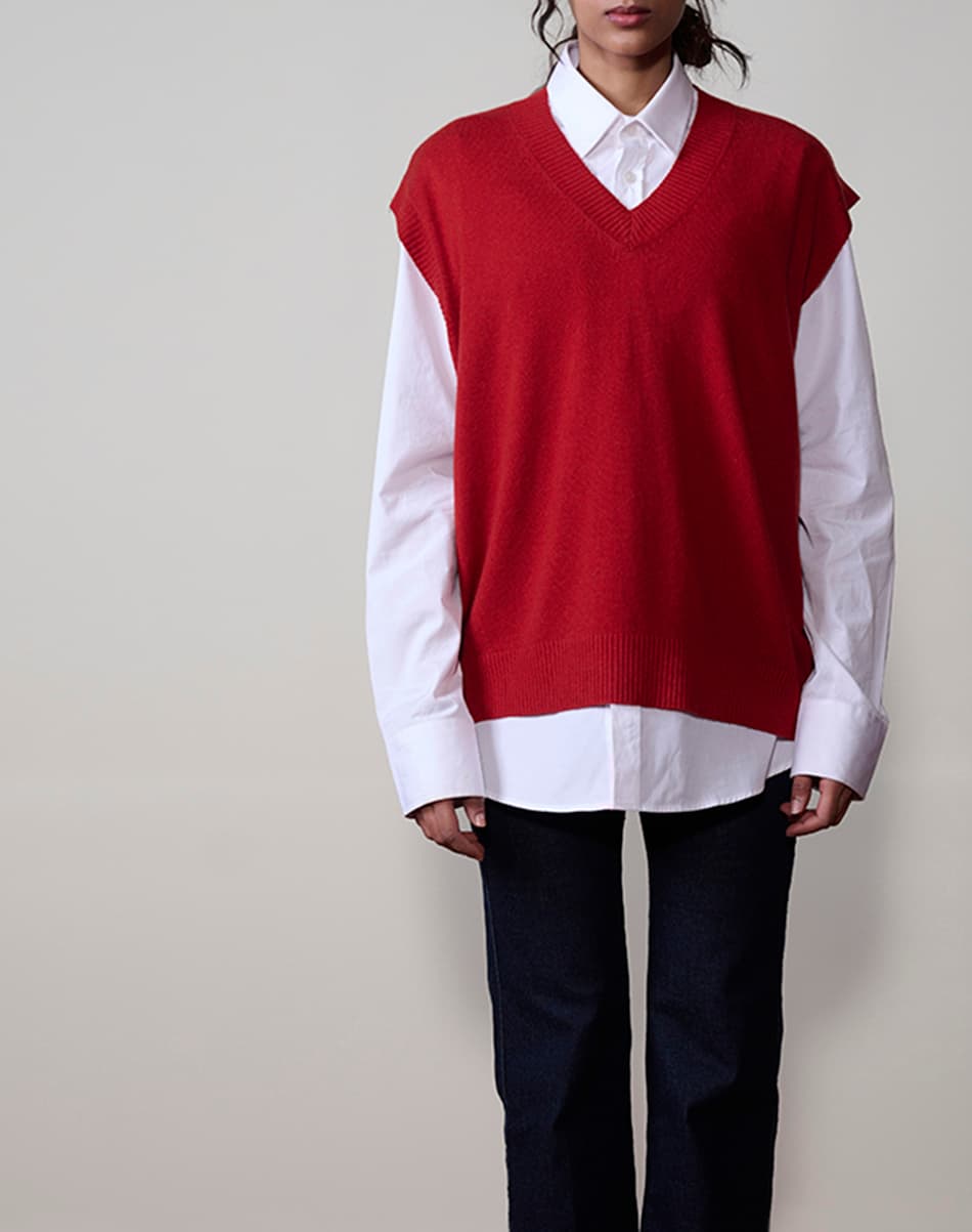 Autumn Red Pure Cashmere V-Neck
