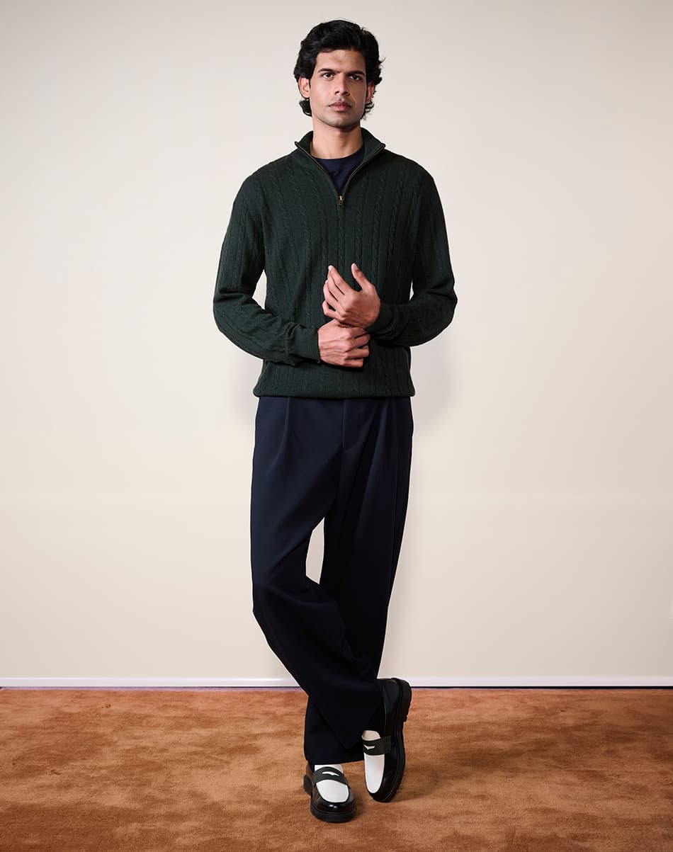 Deep Olive Pure Cashmere Cable Knit Jumper 5