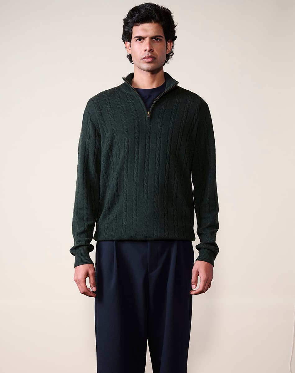 Deep Olive Pure Cashmere Cable Knit Jumper 4