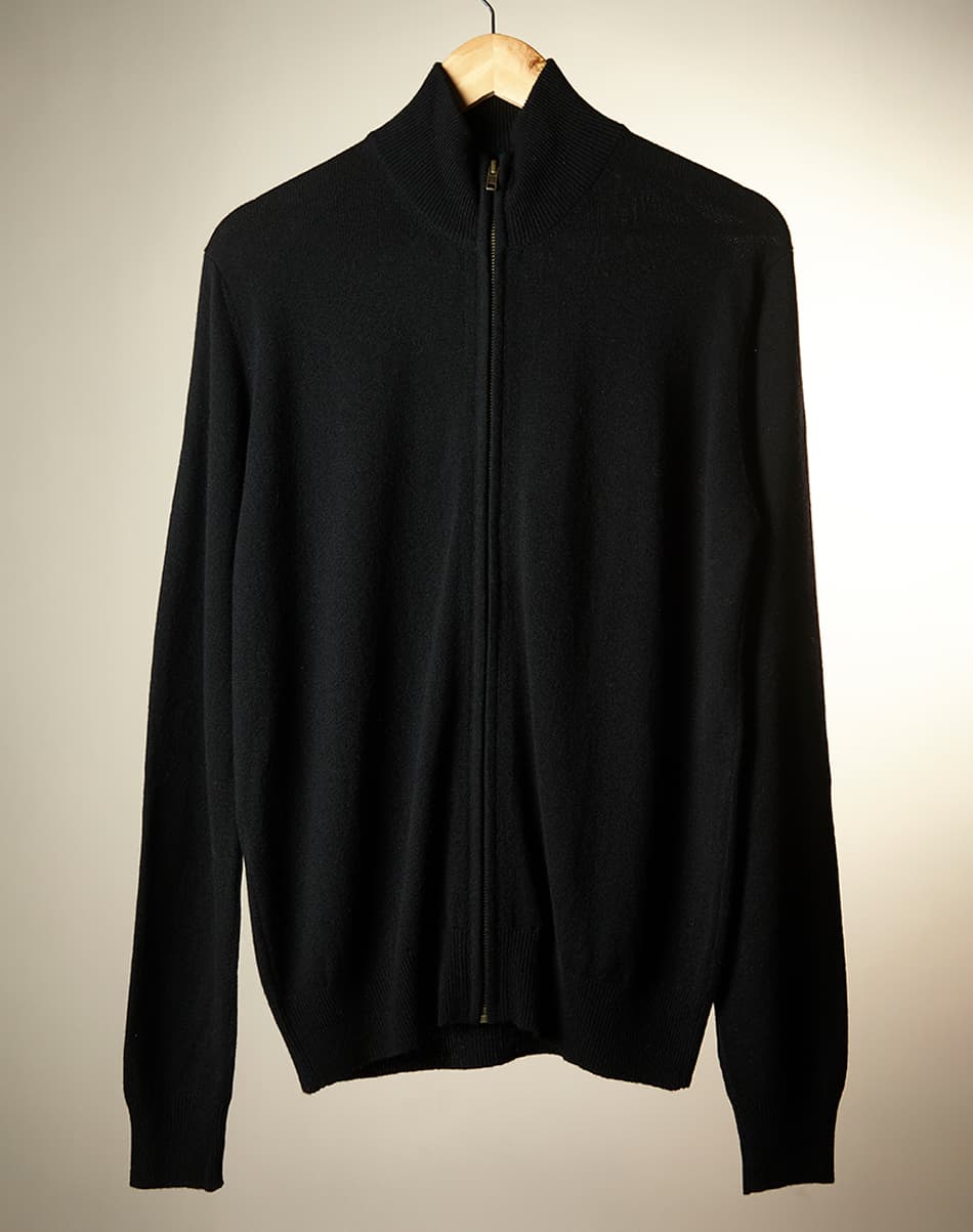 Classic Black Pure Cashmere Full-Zip Jumper 3