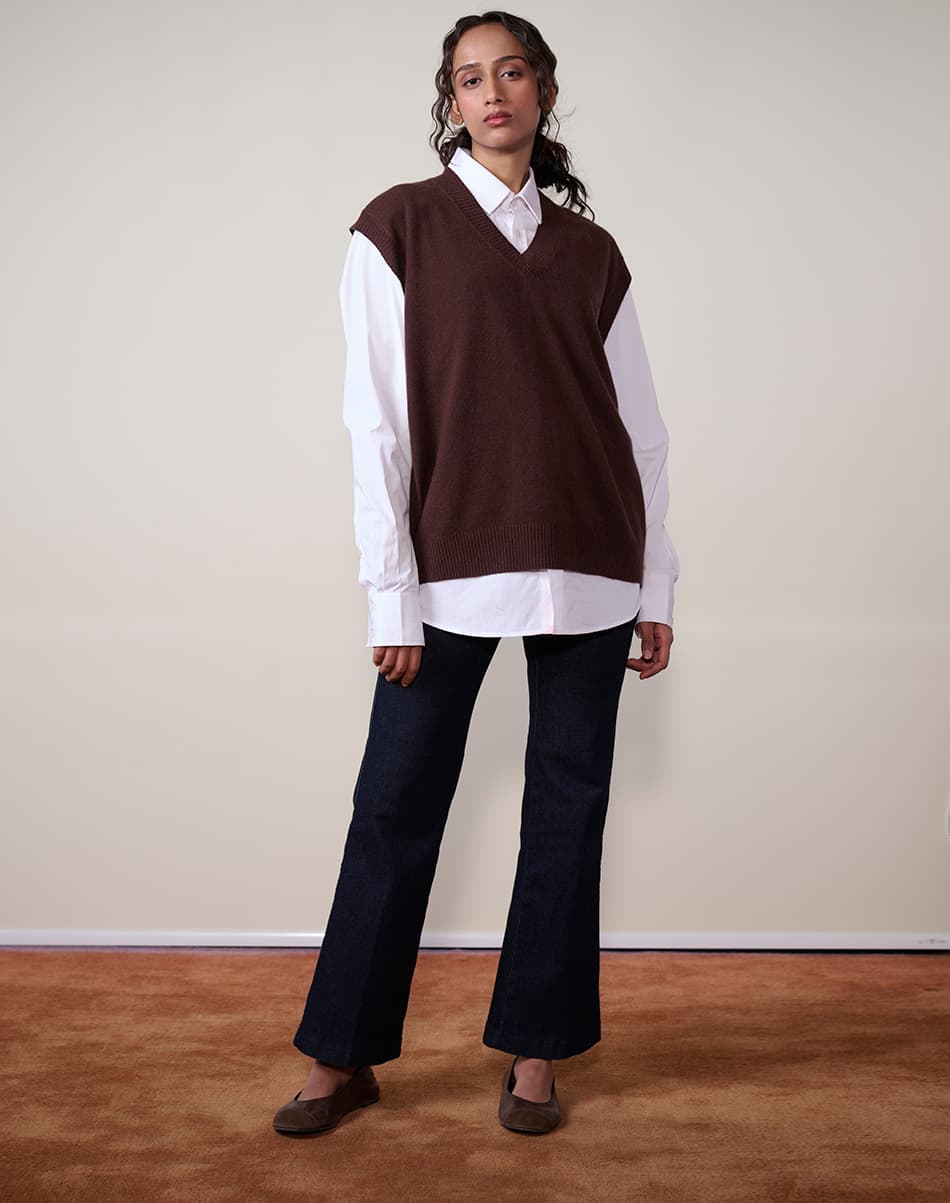 Café Brown Pure Cashmere V-Neck 4