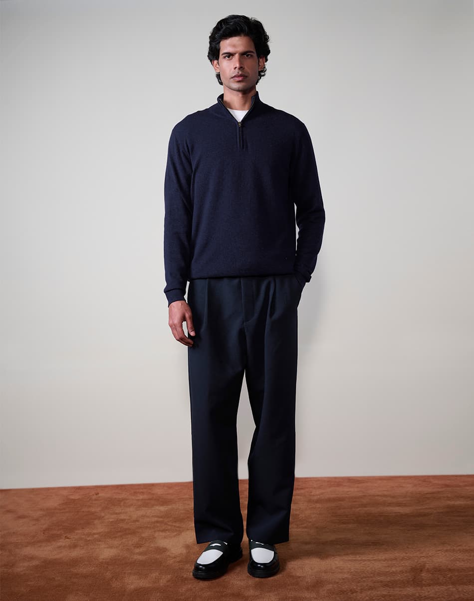 True Navy Pure Cashmere Quarter-Zip Jumper 2