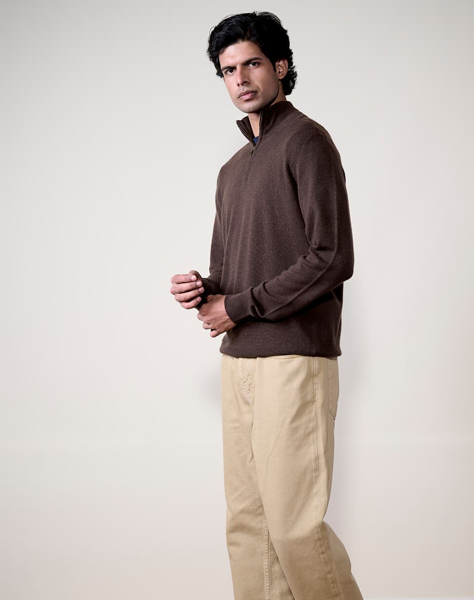 Rich Brown Pure Cashmere Quarter-Zip Jumper 2