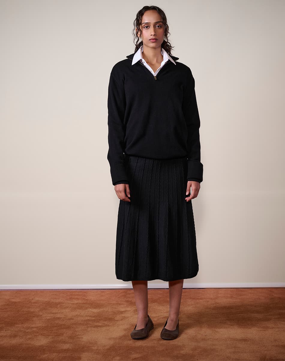 Jet Black Pure Cashmere Quarter-Zip Jumper 5