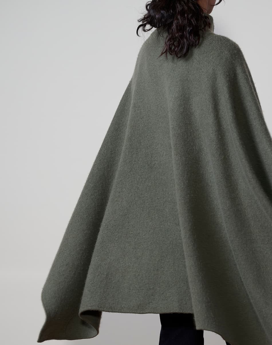 Muted Olive Pure Cashmere Poncho 5