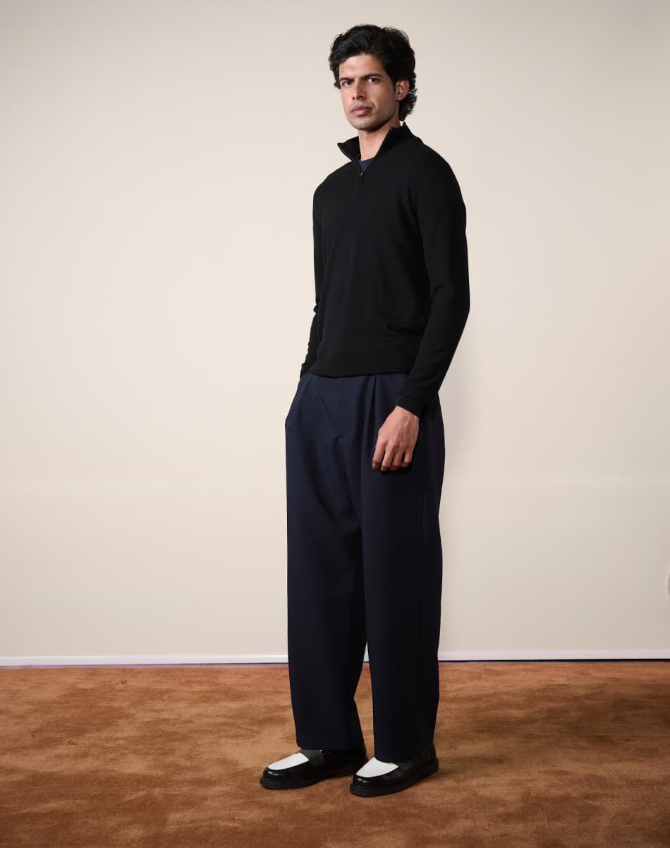 Ink Black Pure Cashmere Quarter-Zip Jumper