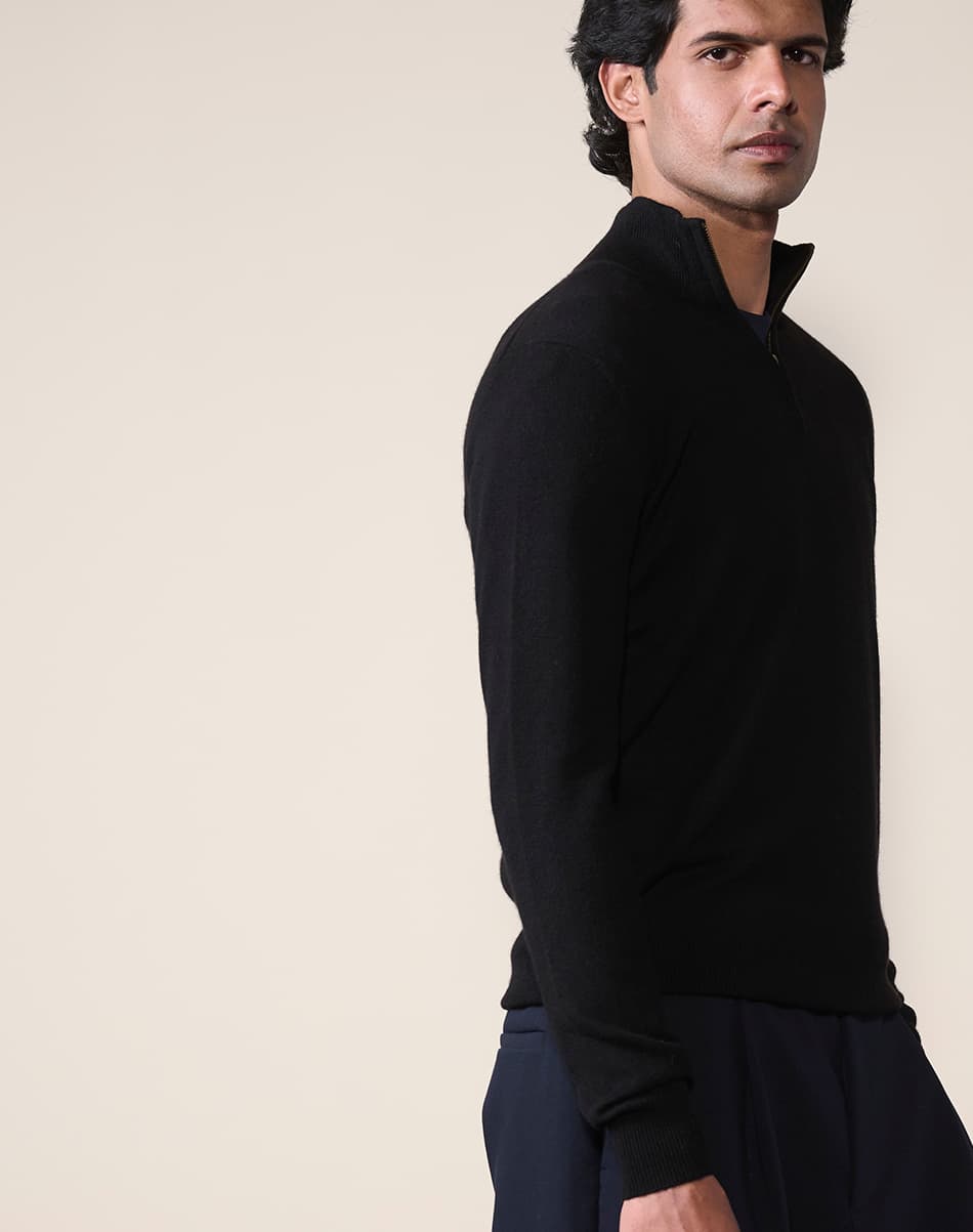 Ink Black Pure Cashmere Quarter-Zip Jumper 2