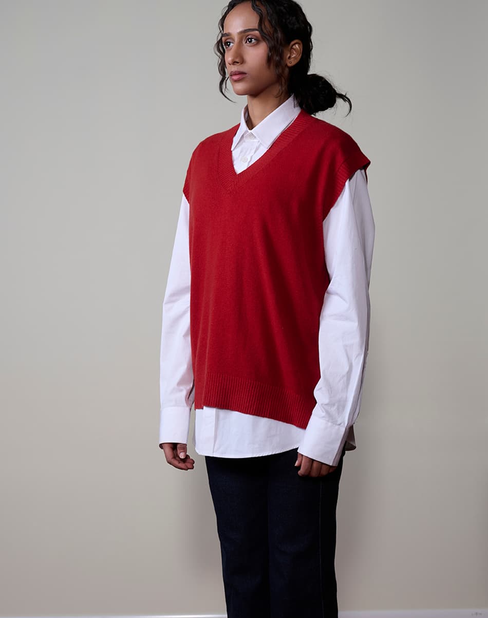Autumn Red Pure Cashmere V-Neck 3