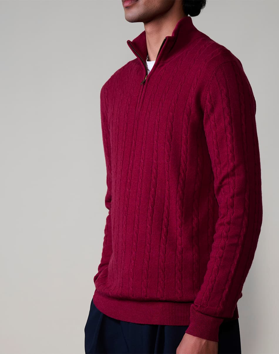 Ruby Wine Pure Cashmere Cable Knit Jumper 2
