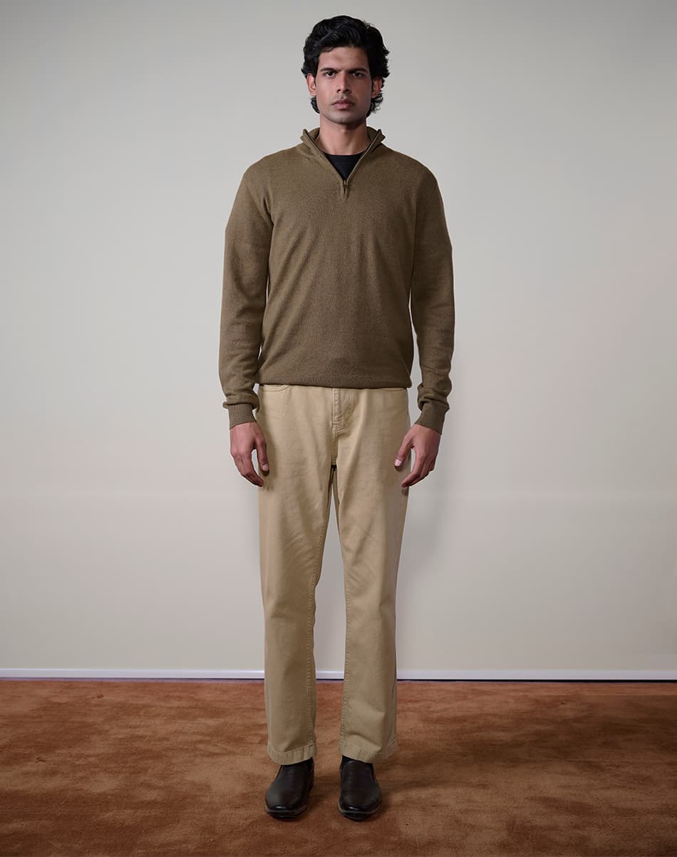 Warm Beige Pure Cashmere Quarter-Zip Jumper 5