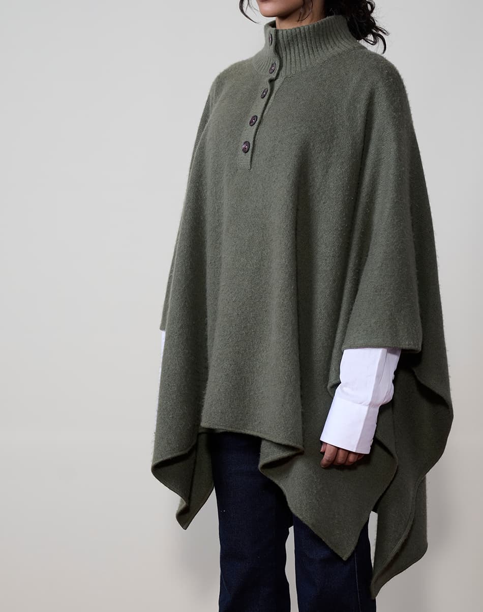 Muted Olive Pure Cashmere Poncho 3