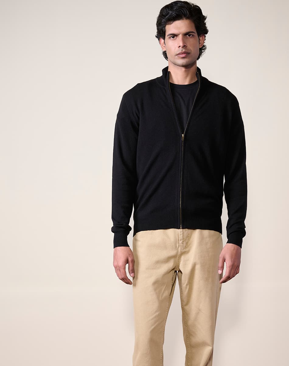 Classic Black Pure Cashmere Full-Zip Jumper 2