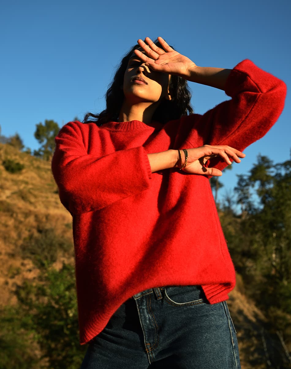 Winter Red Pure Cashmere Roundneck Pullover