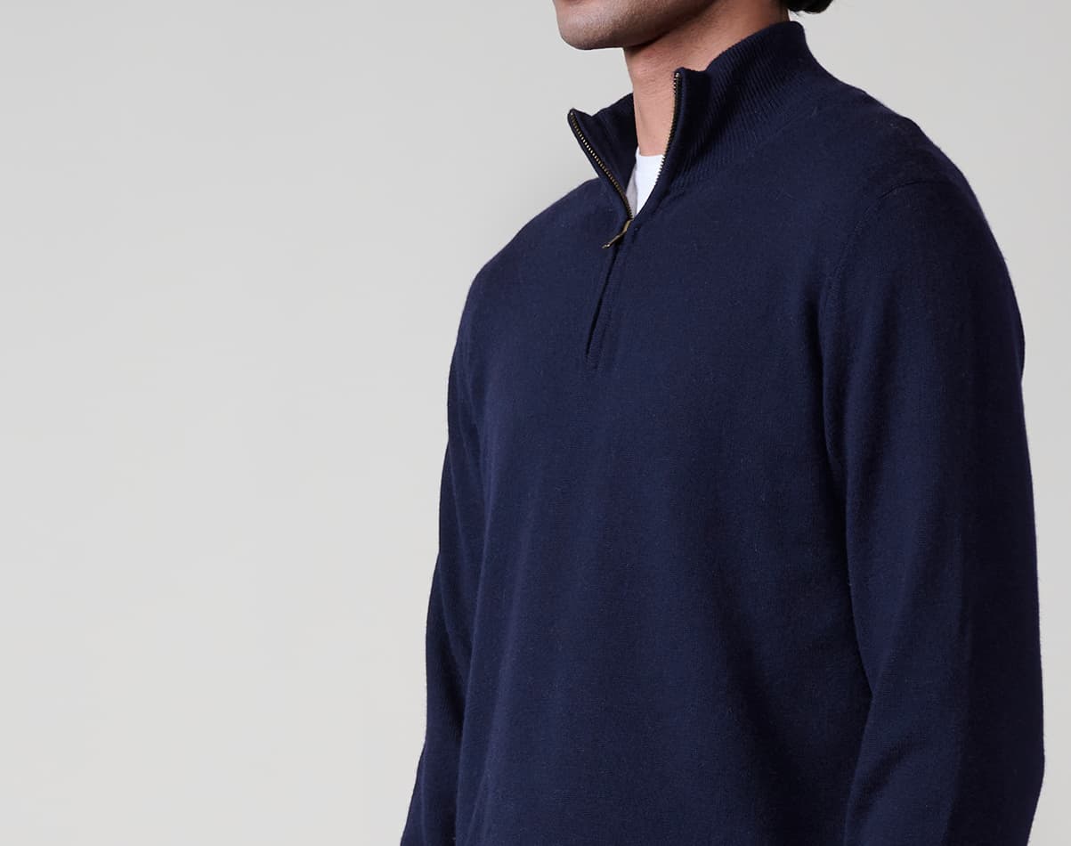 True Navy Pure Cashmere Quarter-Zip Jumper 3