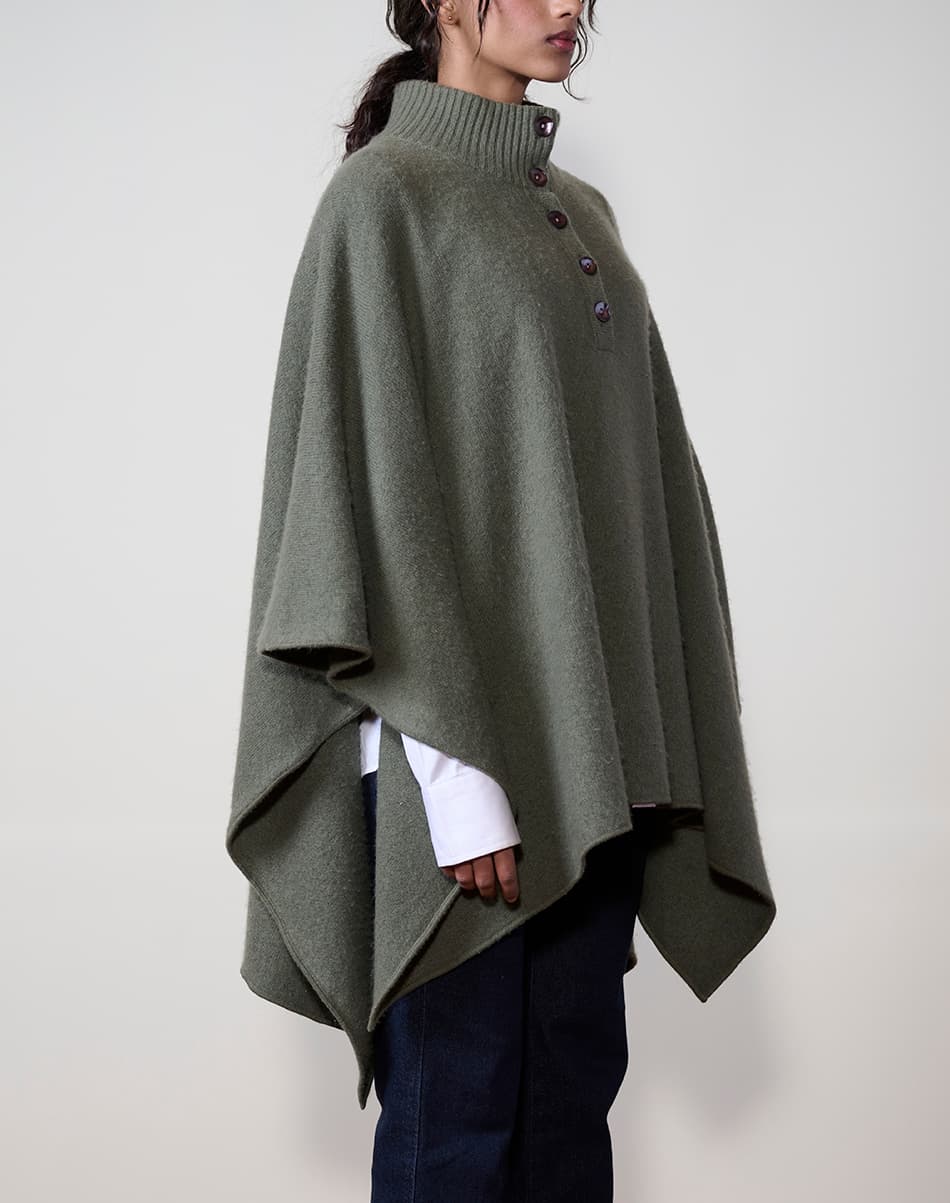 Muted Olive Pure Cashmere Poncho
