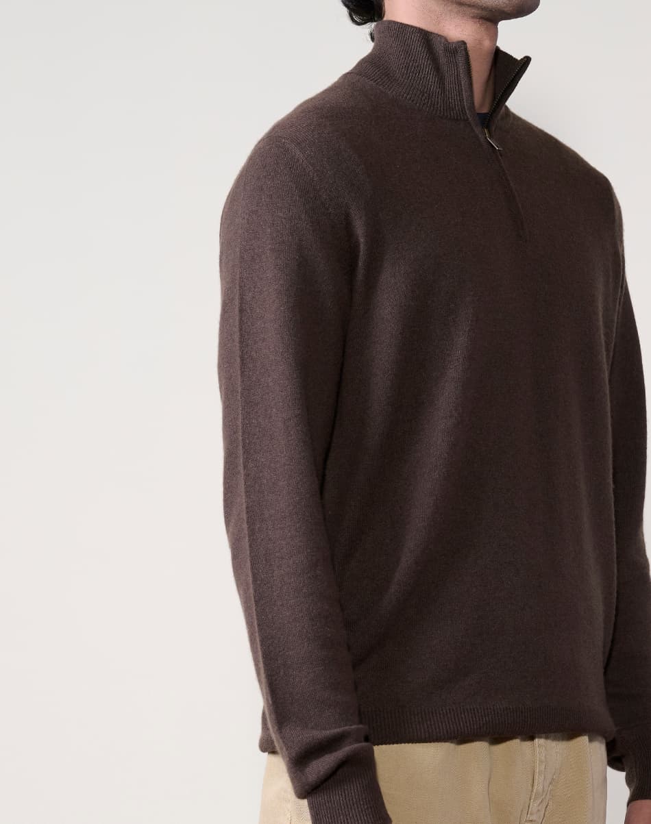 Rich Brown Pure Cashmere Quarter-Zip Jumper 6