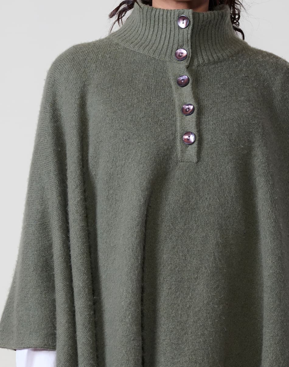 Muted Olive Pure Cashmere Poncho 4