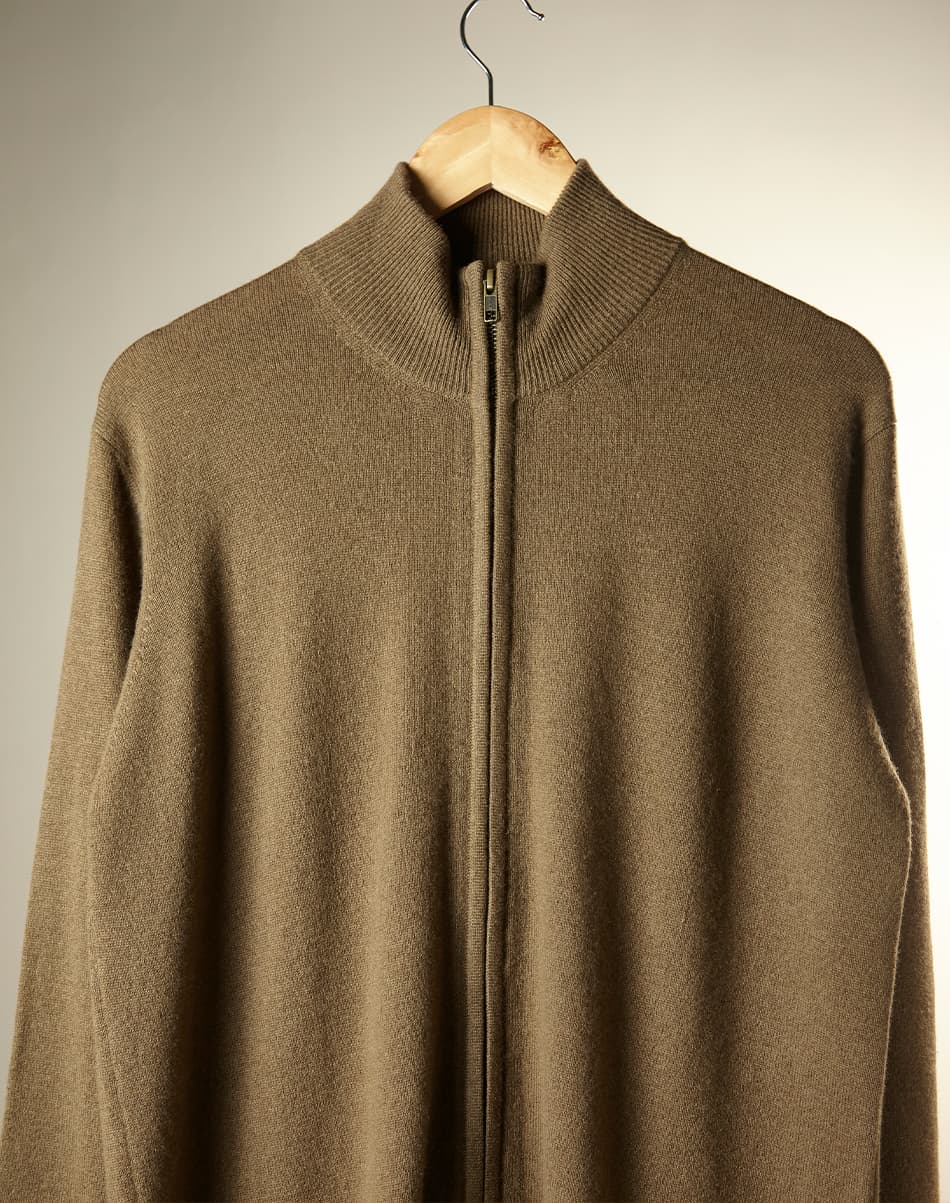 Sand Beige Pure Cashmere Full-Zip Jumper 5