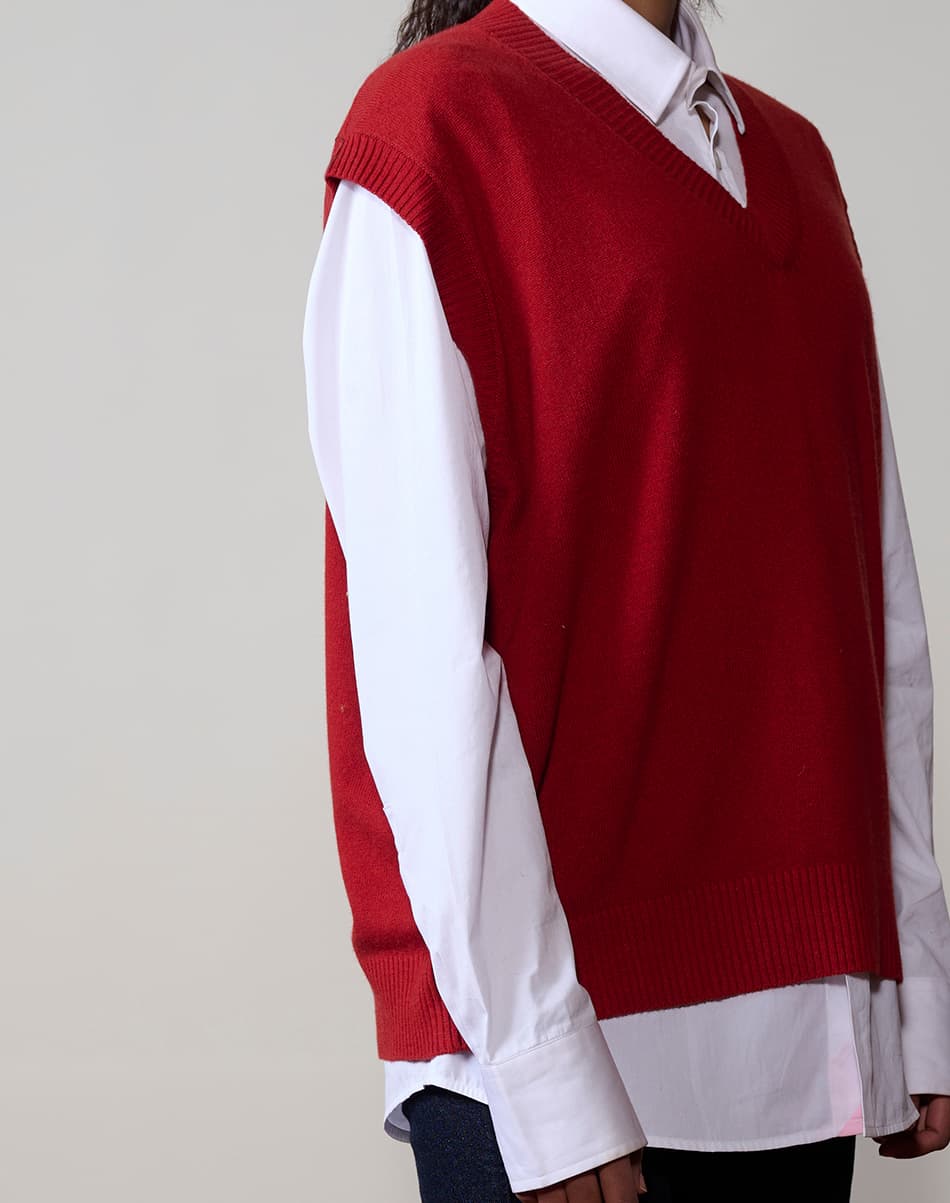 Autumn Red Pure Cashmere V-Neck 6