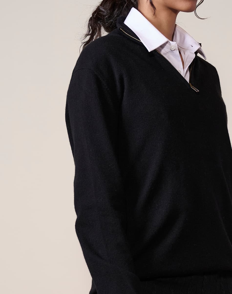 Jet Black Pure Cashmere Quarter-Zip Jumper 3