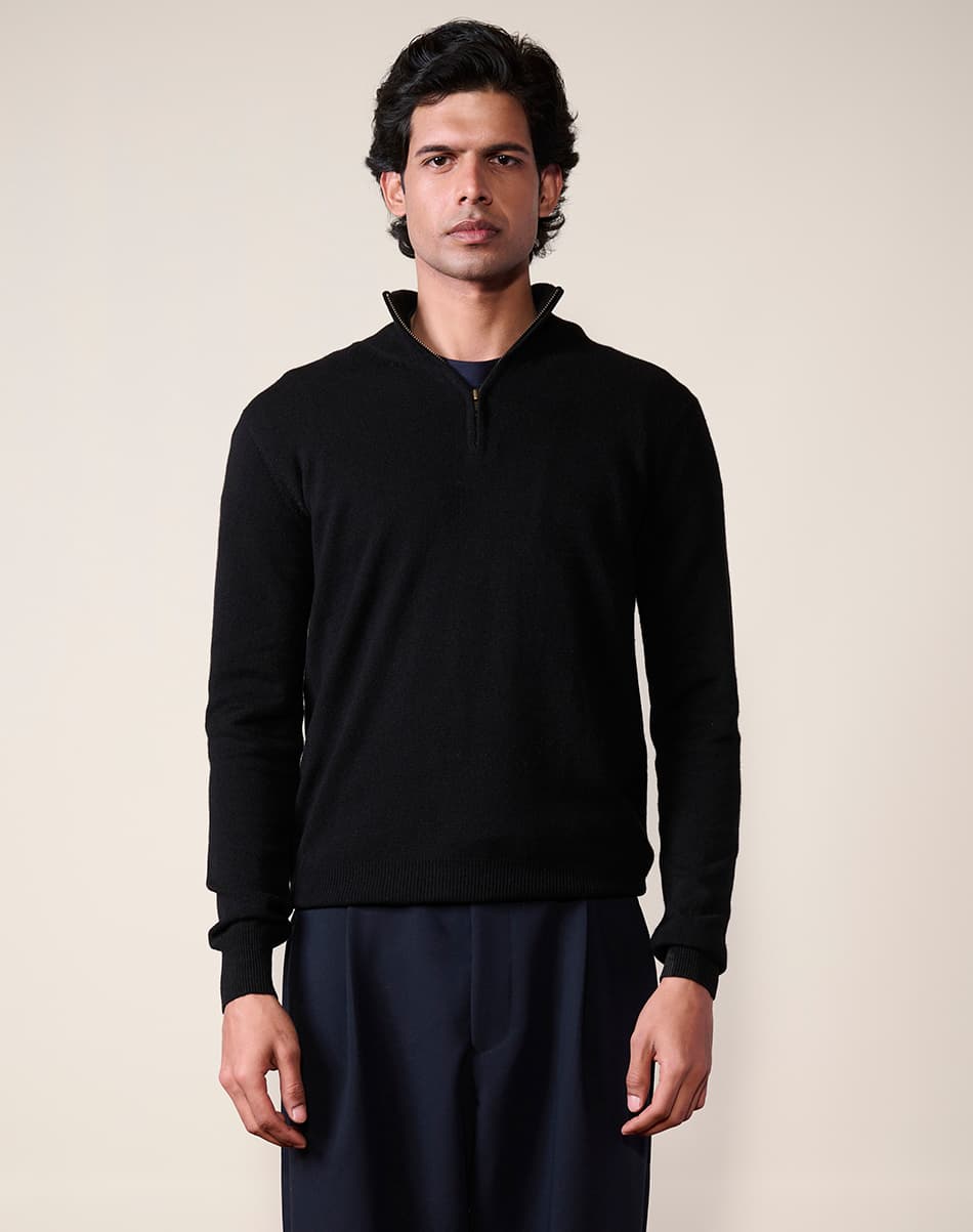Ink Black Pure Cashmere Quarter-Zip Jumper 5