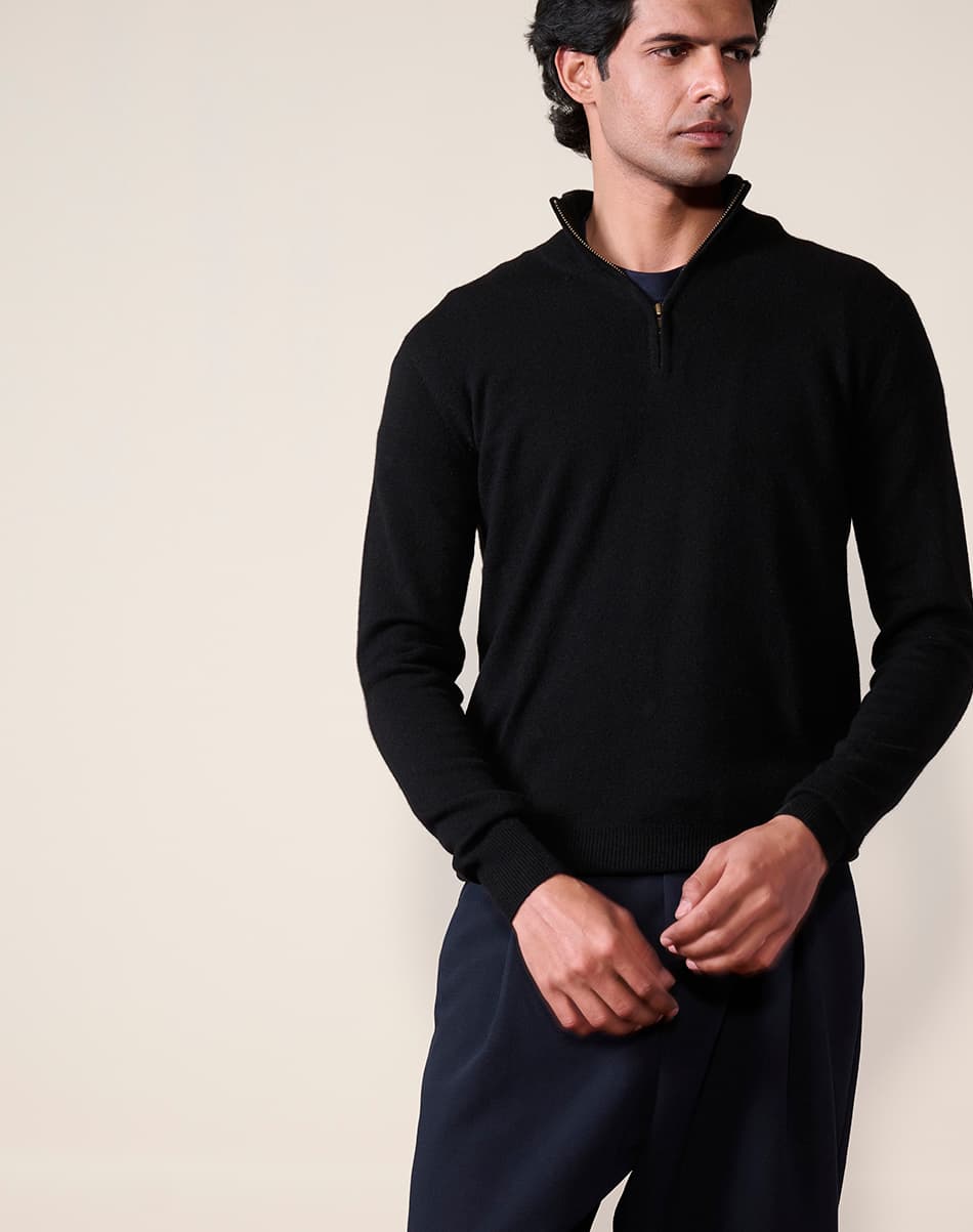 Ink Black Pure Cashmere Quarter-Zip Jumper 4