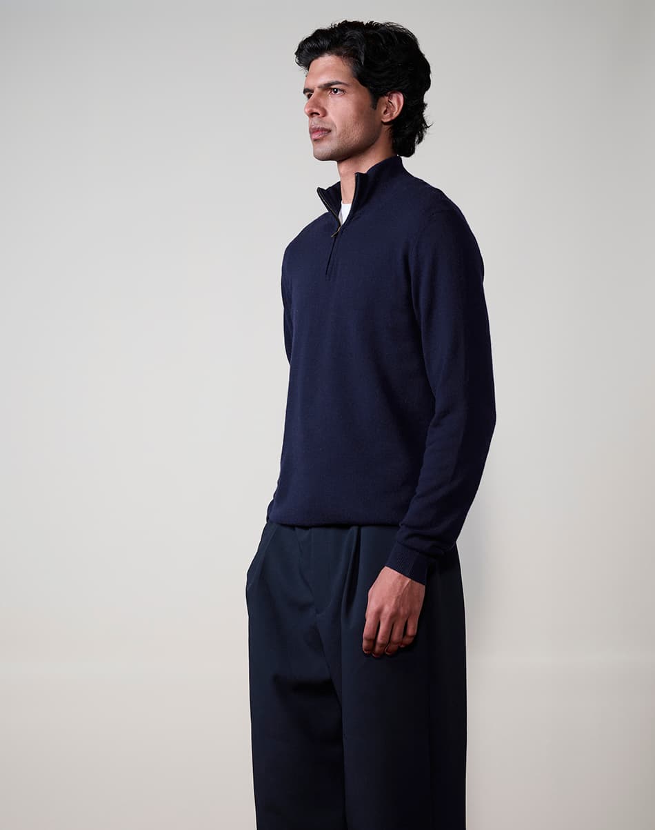True Navy Pure Cashmere Quarter-Zip Jumper