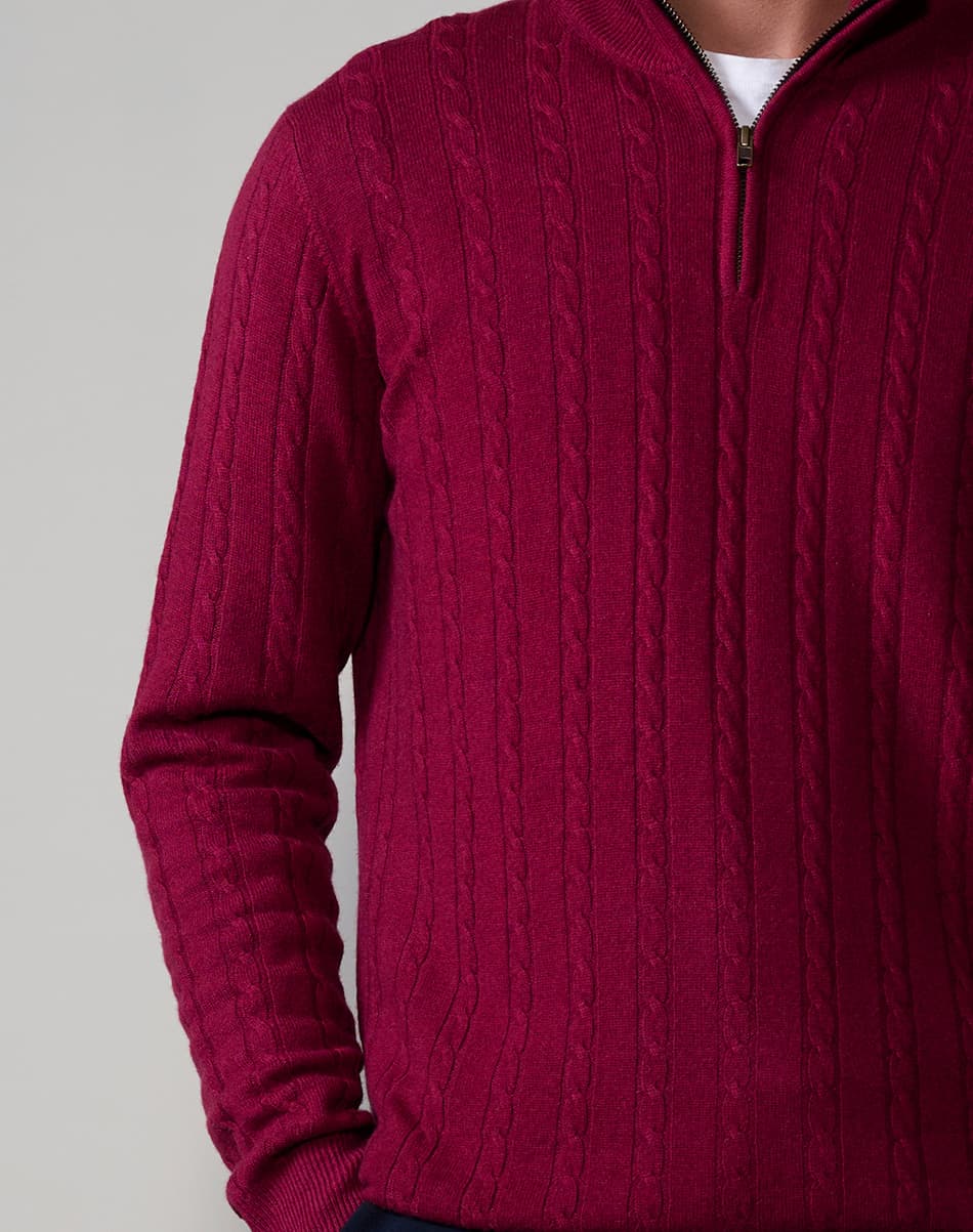 Ruby Wine Pure Cashmere Cable Knit Jumper 4