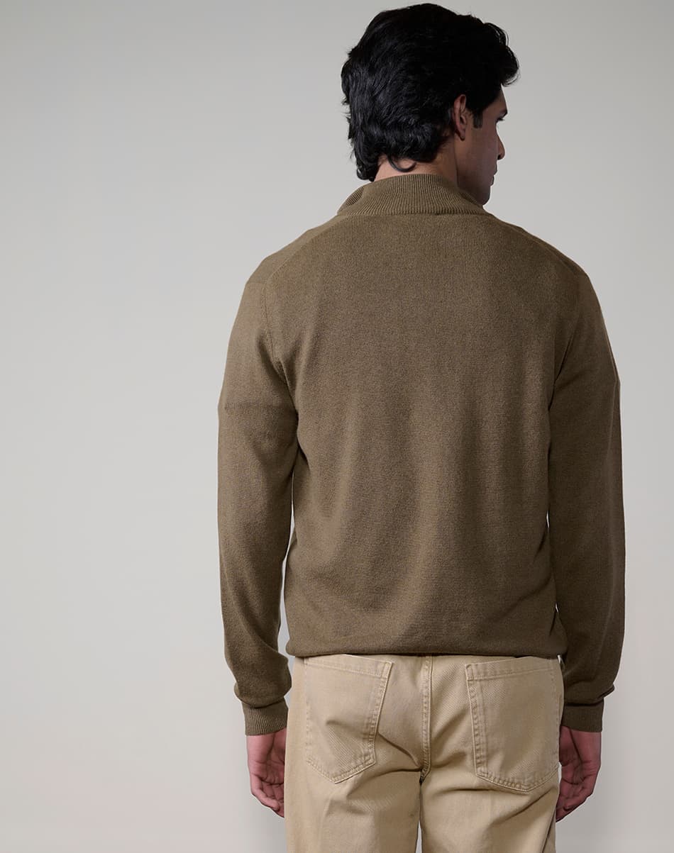 Warm Beige Pure Cashmere Quarter-Zip Jumper 4