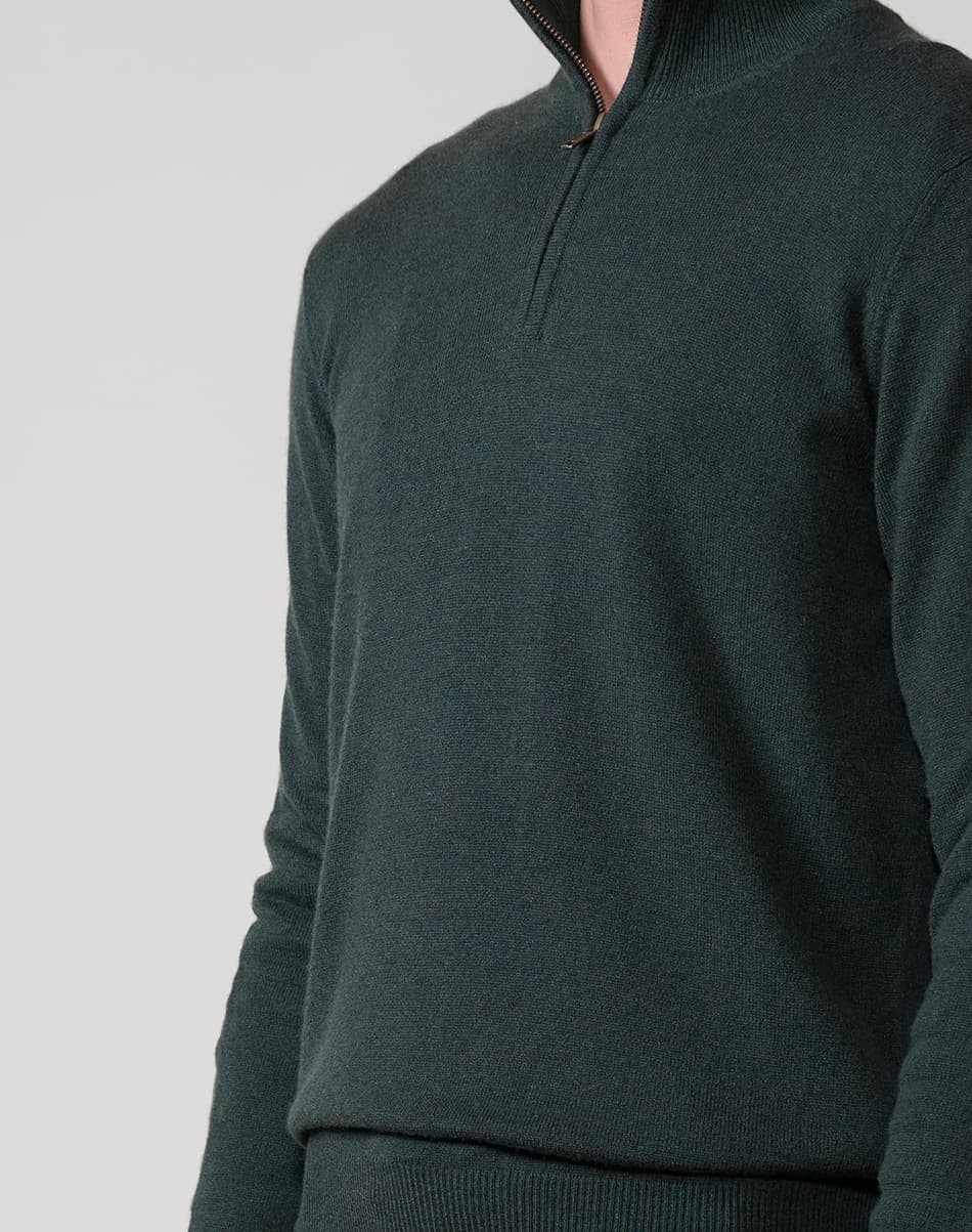 Forest Olive Pure Cashmere Quarter-Zip Jumper 2