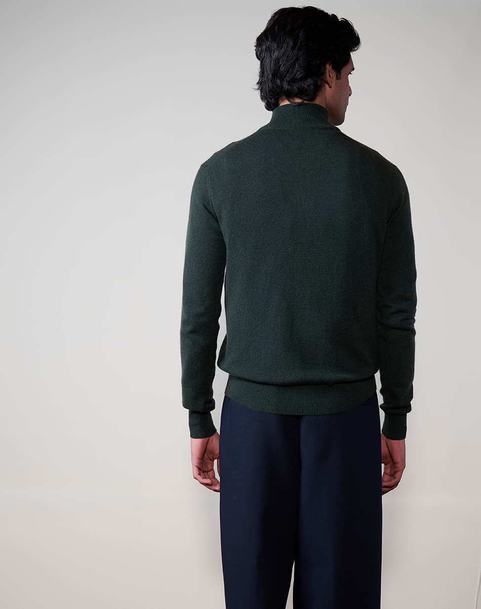 Forest Olive Pure Cashmere Quarter-Zip Jumper 3