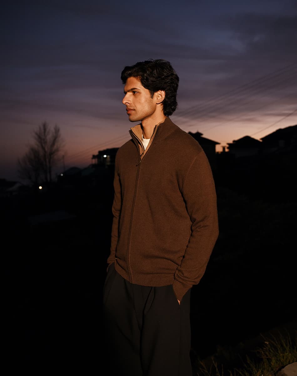 Sand Beige Pure Cashmere Full-Zip Jumper