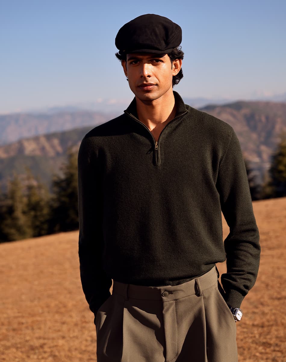 Forest Olive Pure Cashmere Quarter-Zip Jumper 6