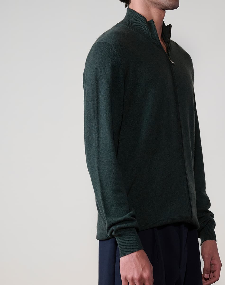 Military Olive Pure Cashmere Full-Zip Jumper 4